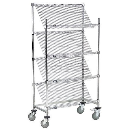 Nexel Slant Wire Shelving Truck w/4 Shelves & Brakes, 36inL x 18inW x 69inH 504104B